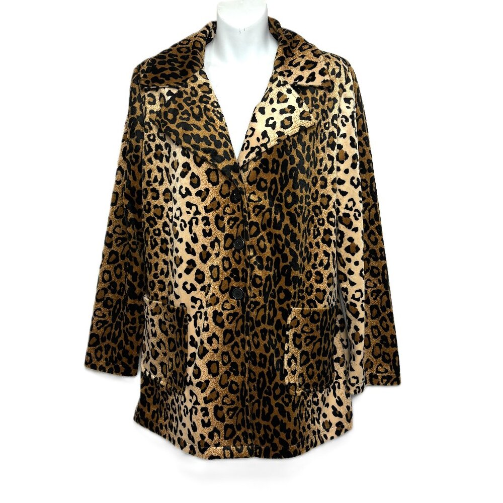 Forever 21 Leopard Print Classic Short Nap Fur 70’s style Jacket Sz L